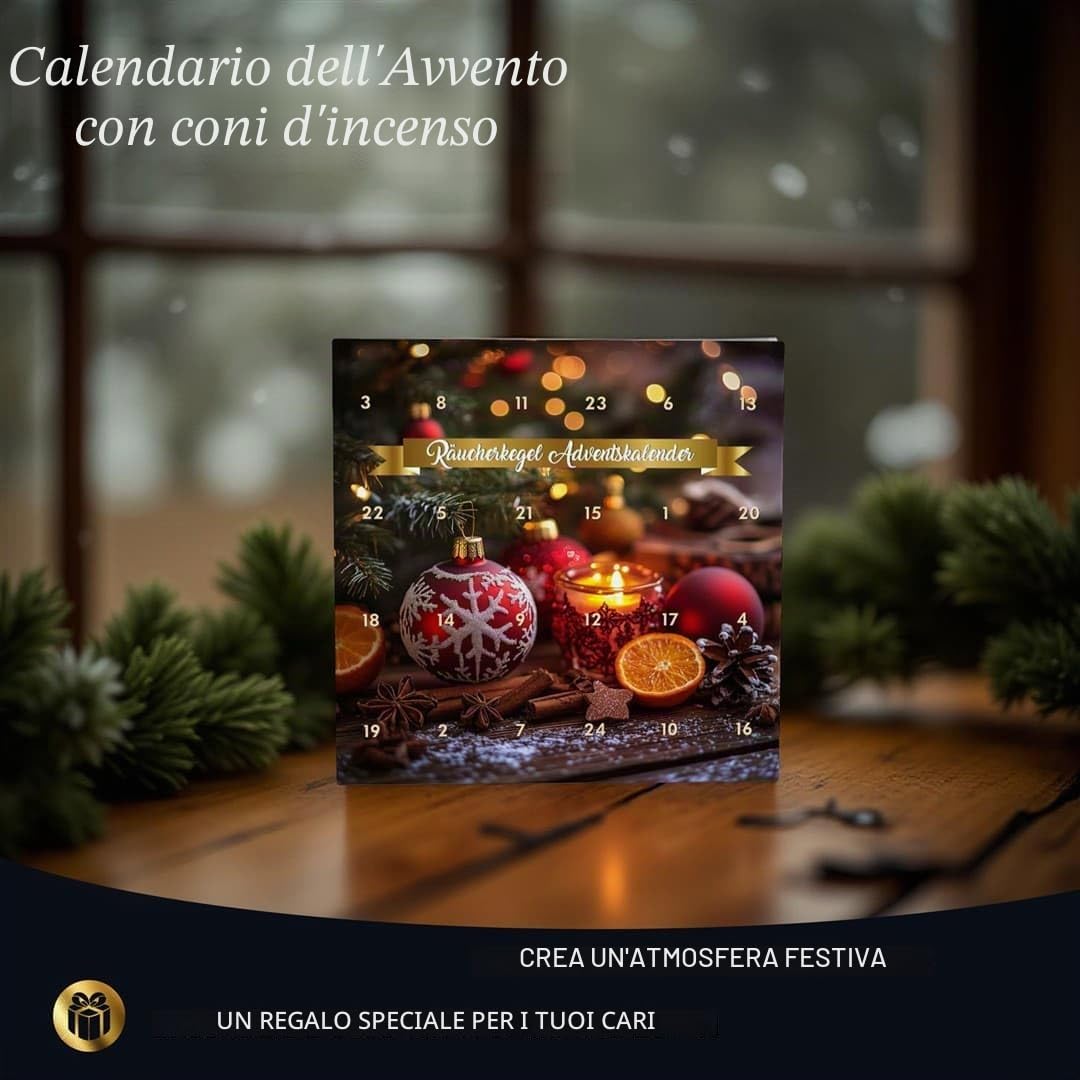 Calendario dell'avvento con coni d'incenso Luxflair - 24 fragranze invernali, 48 coni, fatti a mano, aromi naturali, idea regalo per Natale
