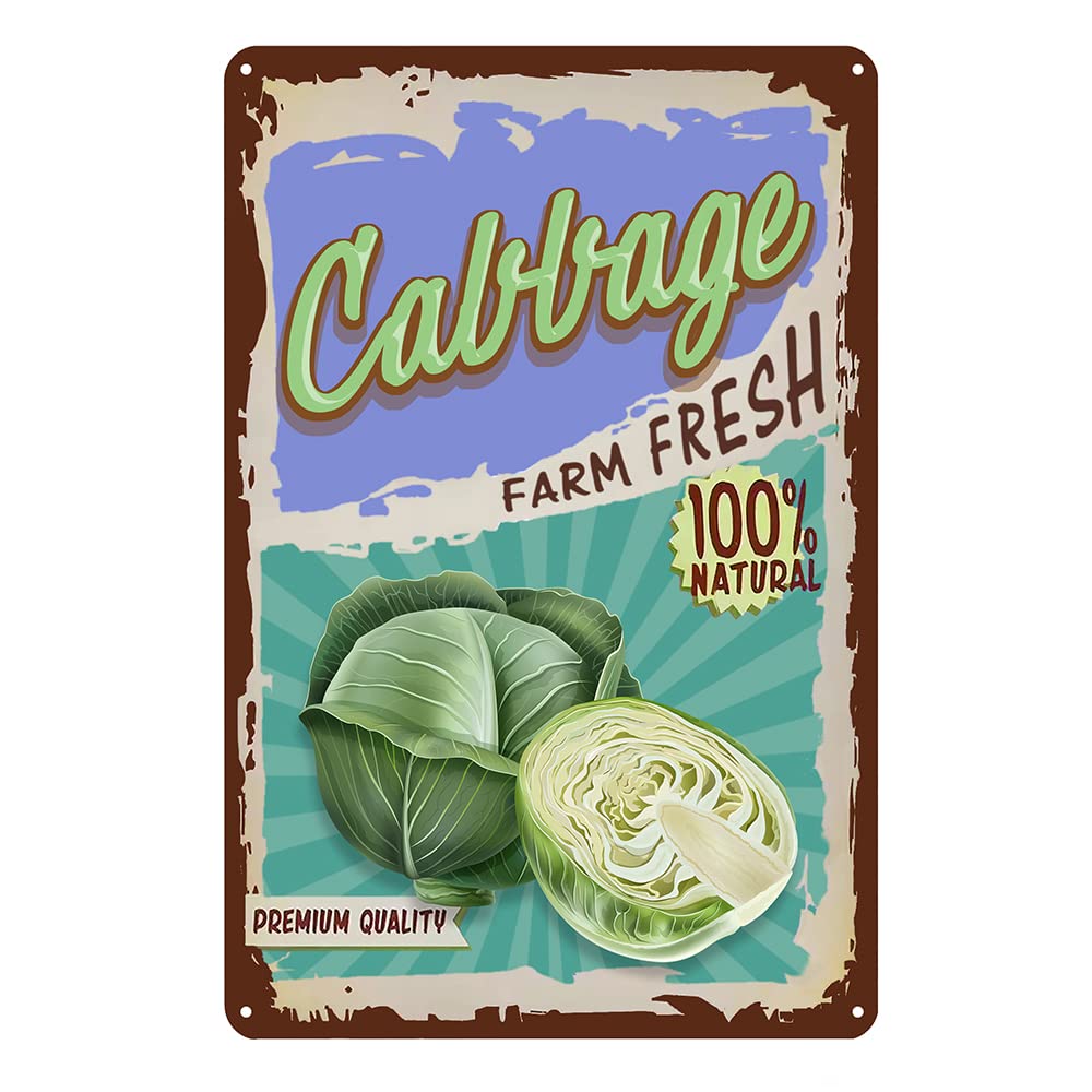 SMAZDFXX Vintage Vegetable Cabbage Tin Signs Kitchen Metal Signs Garden Wall Decor Farm Fresh Wall Signs 8"x12"