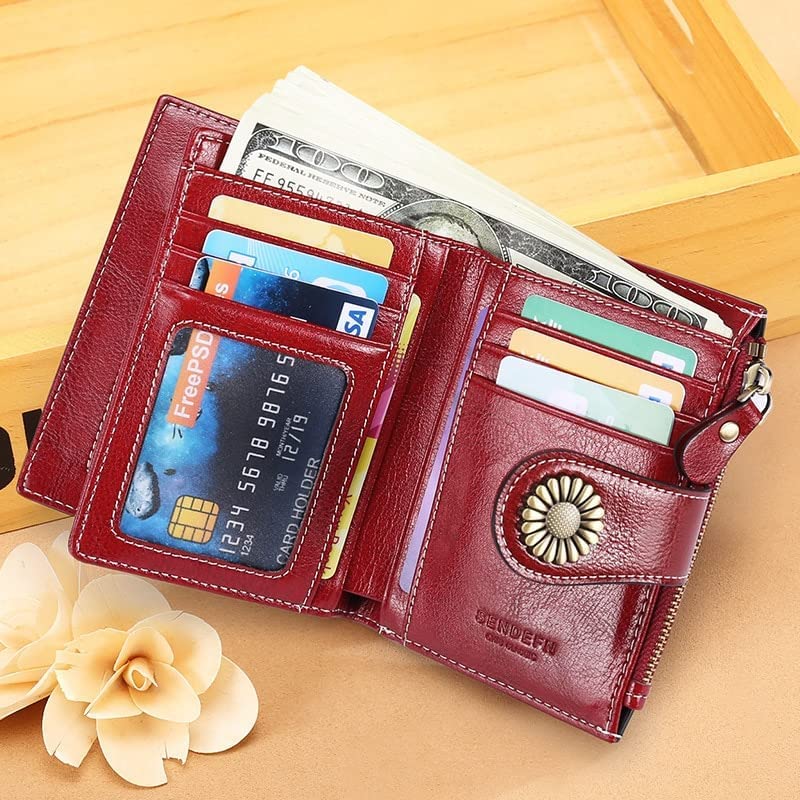 Wallet Women's Leather Wallet Mini Portable Card Holder Large Capacity Bifoldcoins Pocket Storage for Coins Card Purses Tear-Resistant,Pink,10x12.5cm2