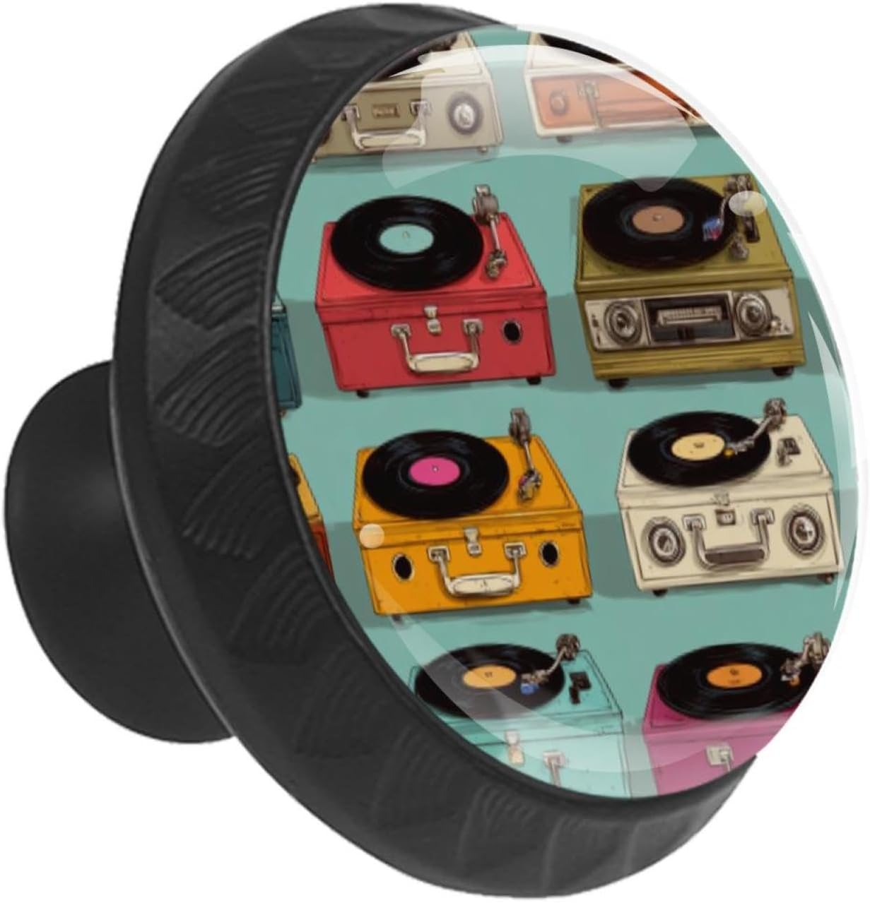 Black Base Color Record Player Pattern (34) Round Pulls, Decorative Cabinet Knobs for Indoor Room Decoration