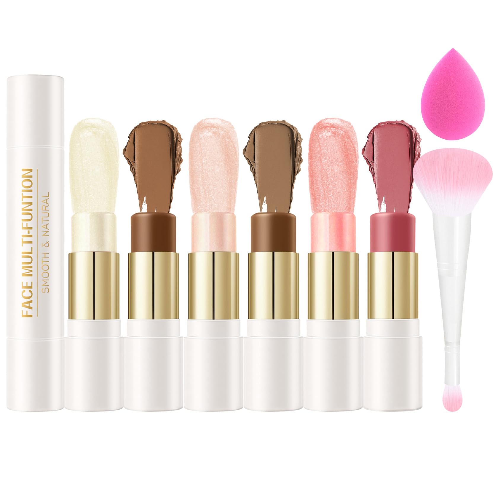 QIUFSSE 8 PCS Contour Stick Makeup Contour Kit,Double-ended Design with Highlighter,Blush and Bronzer Stick,Lightweight,Easy to Sculpt,Create a Matte