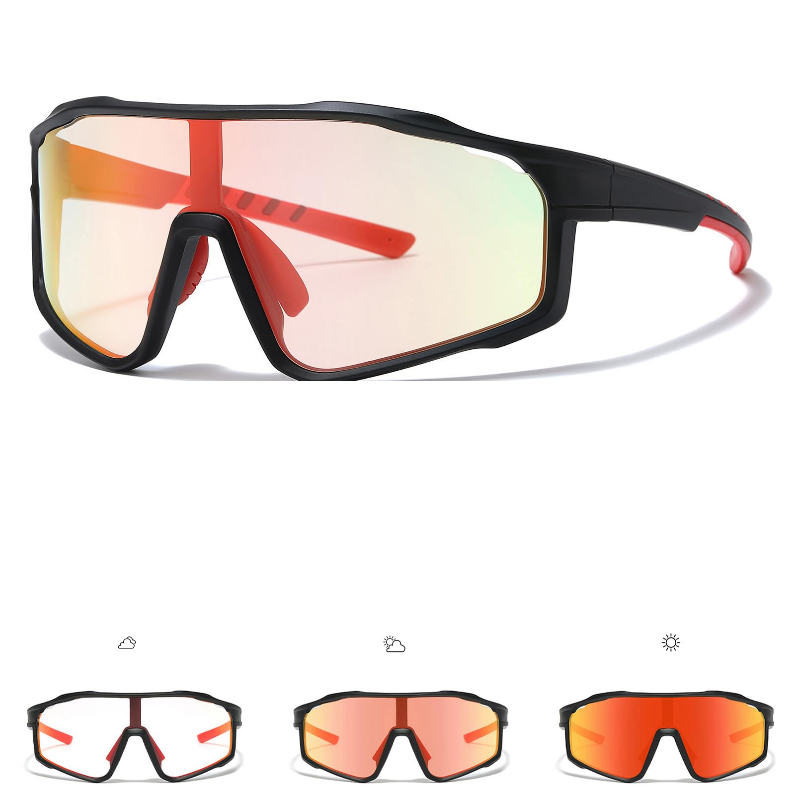 TJUTR Photochromic Cycling Glasses for Men,Women,Youth | TR90 Frame Sports Sunglasses with Wide Angle Anti-Glare Lenses for Running,MTB,Baseball,Fishing,Driving,Motorcycle