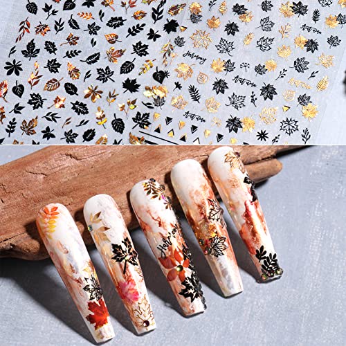 4 Sheets Gold Maple Leaf Nail Art Stickers - Maple Leaves Nail Decals Fall Nail Stickers Autumn Leaf Designs Nail Art Supplies Sticker Manicure Tips Diy Nail Decoration Thanksgiving For Women Girls #TOP4