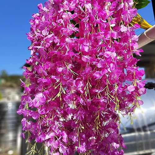 Image of SATYAM KRAFT 6 Pcs (43.2 inch) Artificial Wisteria Vine Garland | Long Silk Hanging Flowers String for Wedding Decoration Items, Shaadi Mandap, Birthday Party, Festival Event & Home Decor (Purple)