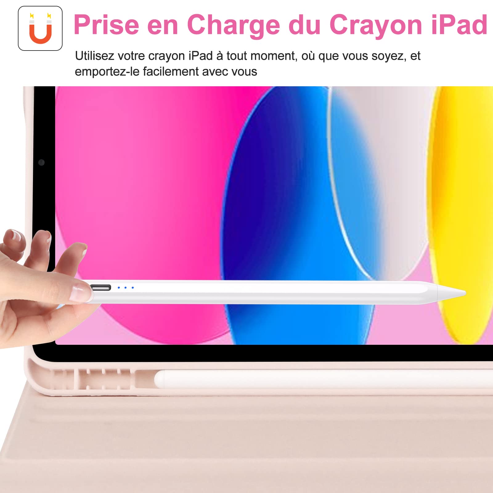 CC Store Coque Clavier pour iPad 10/11 Ème Generation (10.9 Pouces 2022/11 Pouces A16 2025), Étui Français Magnétique Keyboard avec Porte Crayon, AZERTY Layout pour iPad 10/11eme, Rose