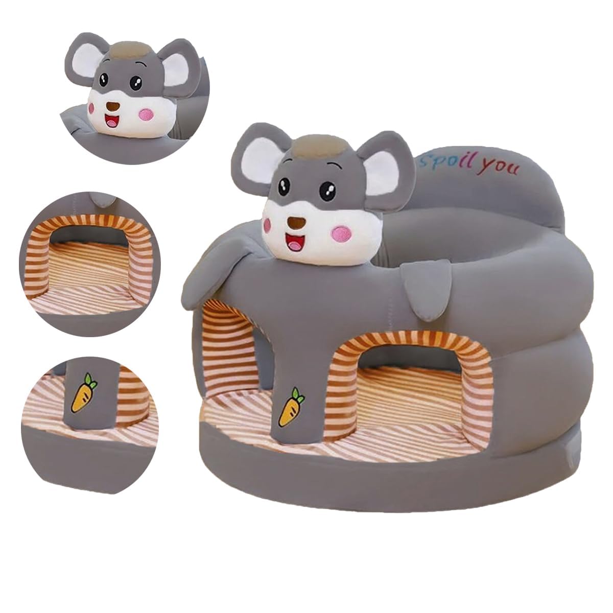 KIDS BUBBLE Baby/Toddlers Plush Cushion 1 Seater Sofa Seat | Baby Sofa Seater for Sitting, Grey (MUS_Gry_Sofa) - Image 3 thumbnail
