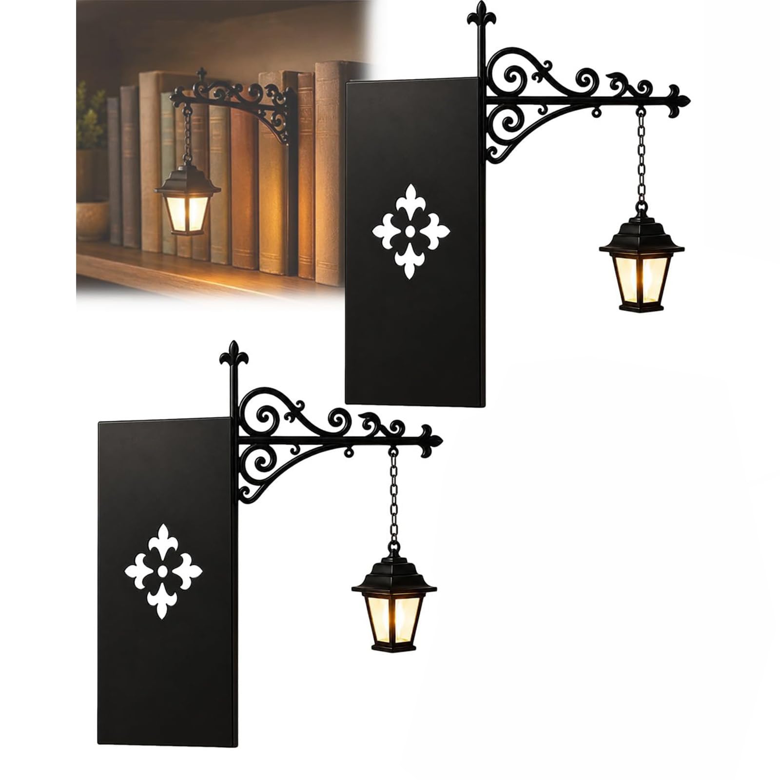 HOUKUNKA Library Lantern-Decorative Bookshelf Lighting, Reading Book Shelf Lights for Bookworms, Antique Led Books Nook Lamp Ornament for Study Reading Corner Home Library (2PCS)