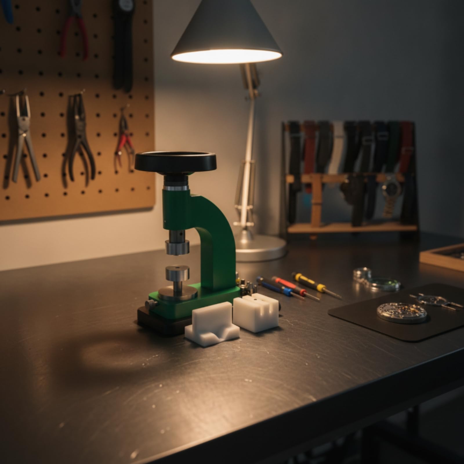 Milageto Pressa Apricasse Orologi Uso Manuale Pressa Chiudicasse Orologi Adattabile Strumento da Riparazione per Officina, Laboratorio, Verde