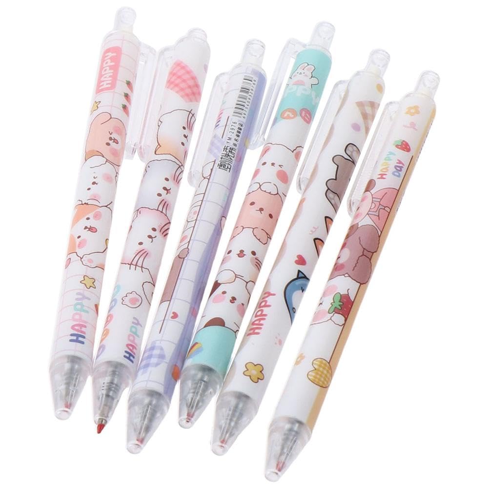 Risedot 6 PCS 0.5mm Fine Point Cute Pens, Black Ink Pens Fine Point Smooth Writing Pens, Retractable Gel Pens - Image 2
