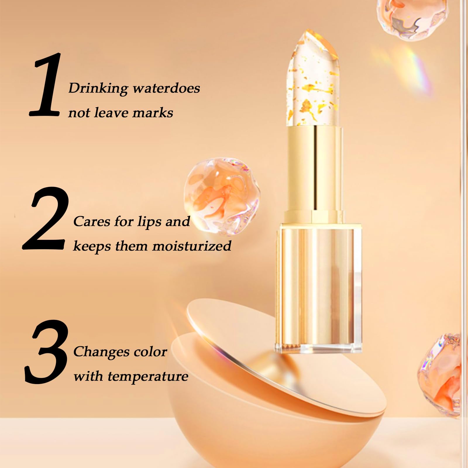 Transferproof Colour Changing Lipstick, Long Lasting 24H Lipstick, Moisturizing Glossy Tinted Lip Gloss with Gold Foil - Image 2