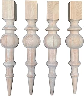 DESIGN 59 28.5" Unfinished Wood Table Legs (Set of 4), Maple Family Parawood Hardwood, Sturdy, Easy to Paint or Stain, Victorian Farmhouse Turned Table Legs (F9)