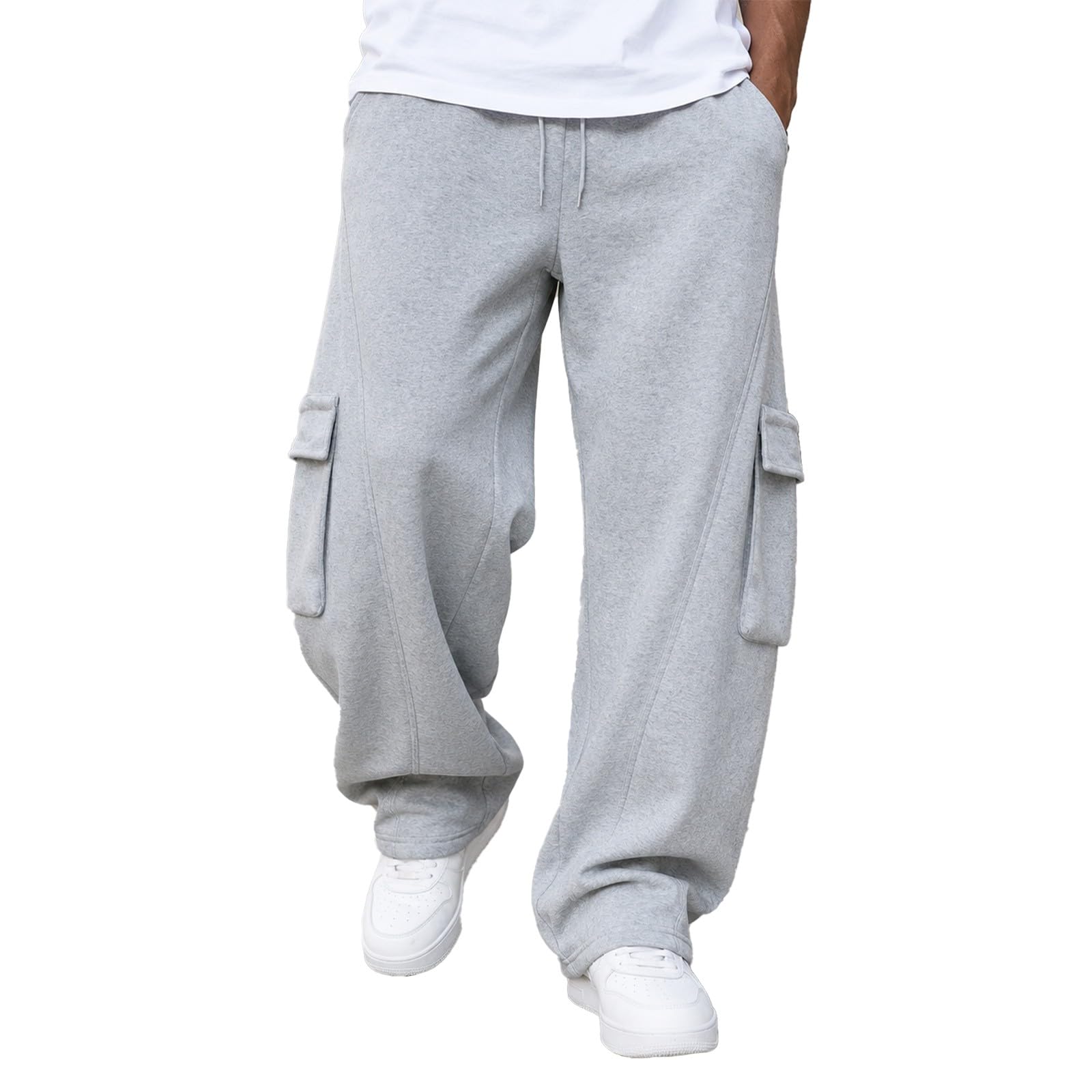 Pantalones de chándal holgados para hombre, de algodón, con cordón, con bolsillos, largos, informales, para exteriores, cintura elástica, pantalones cargo cómodos, pantalones de senderismo
