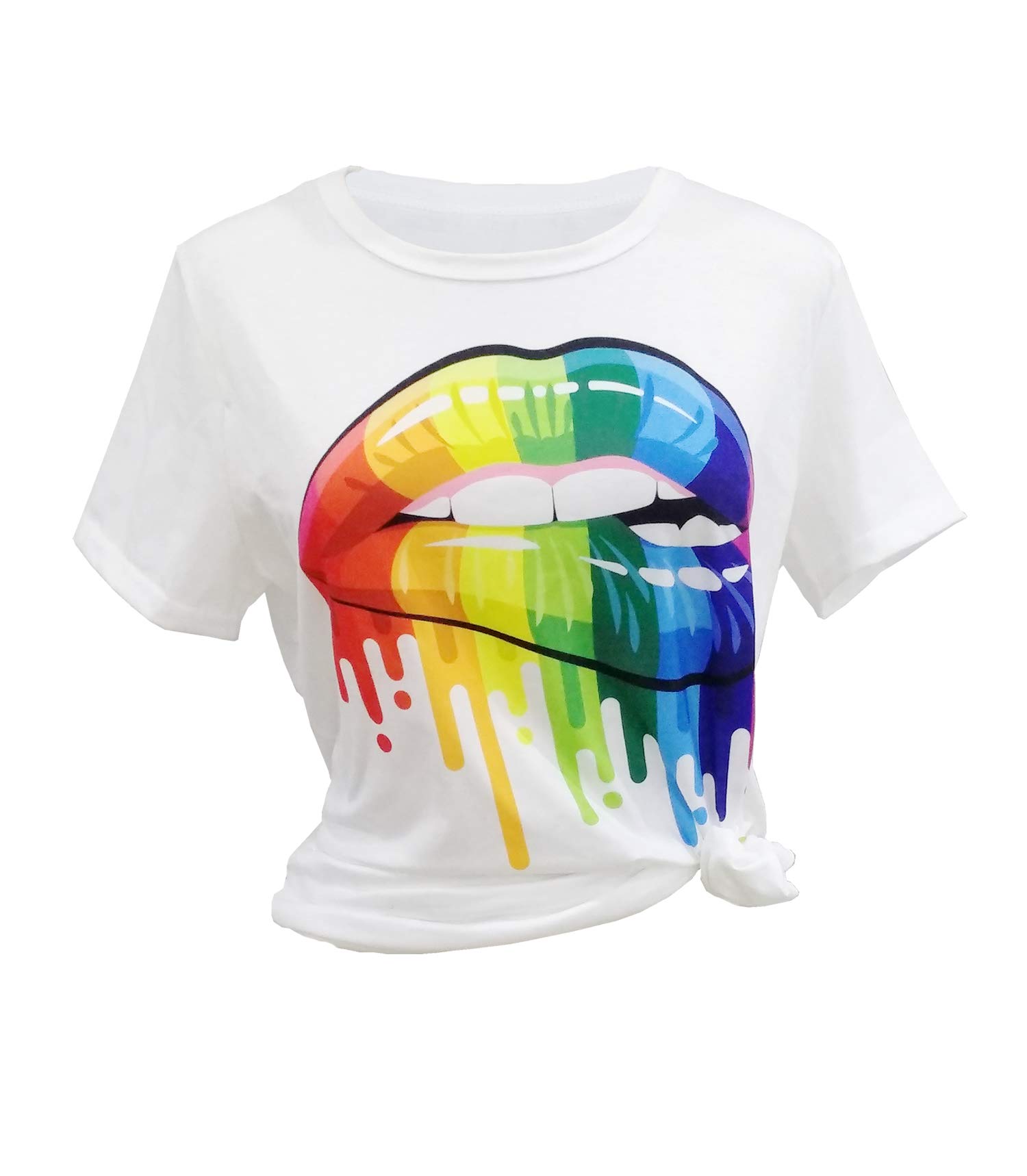 EDSTARWomens 80s T-Shirt Print Casual Color Lips Graphic Tees Short Sleeve Summer Tops with Funny Graphic