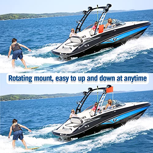 Image of Affordura Orange Boat Flag Holder 30 Inch Water Ski Flag for 0.5-1.33 Inch Round and Pontoon Square Rails Boat Safety Flag Rotating Mount Skier Down Flag with Storage Bag