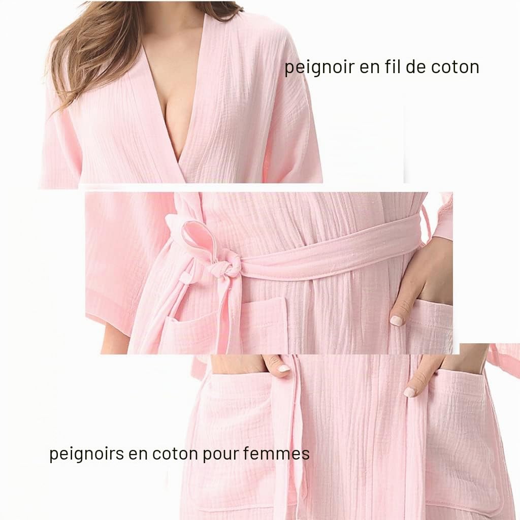 XUEMML Peignoir Femme Ete Coton，Robe Kimono Légère, Vêtements De Nuit Doux pour Femmes, Peignoir Fin en Double Gaze, Pyjama Kimono Japonais. (Color : Green, Size : L)