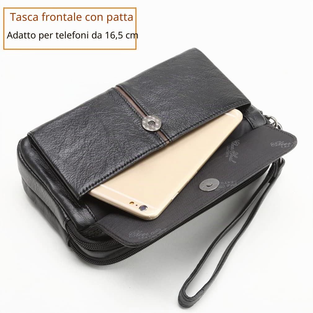 Leather Clutch Purse Wallet Men Wrist Bag