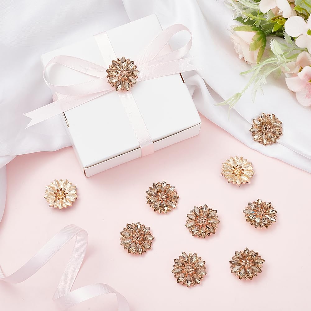 FINGERINSPIRE 10Pcs Flower Rhinestone Shank Buttons - 1inch Gold Crystal Floral Sew On Buttons with 1-Hole for DIY Craft Bouquet Clothes Decoration