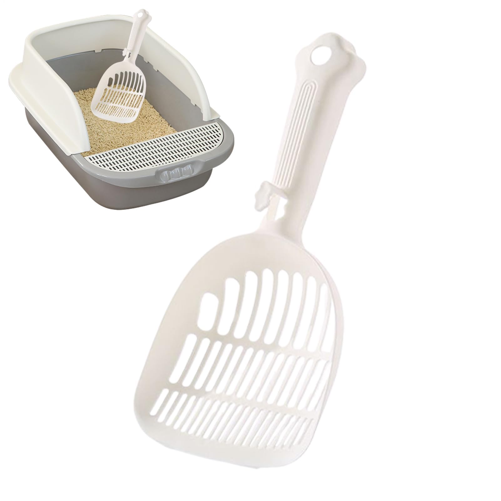 Pala para Arena de Gatos, Pala ergonómica con Mango Largo for Mascotas, Limpieza eficiente, hogar, fácil de Usar en Interiores(White)