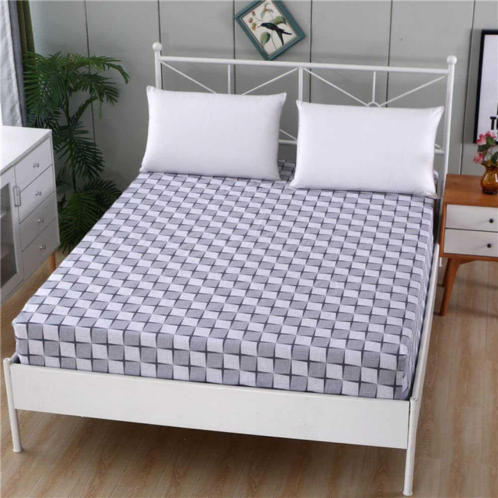 Drap-housse coton 180x200x25 cm à motif plante et plaid élastique