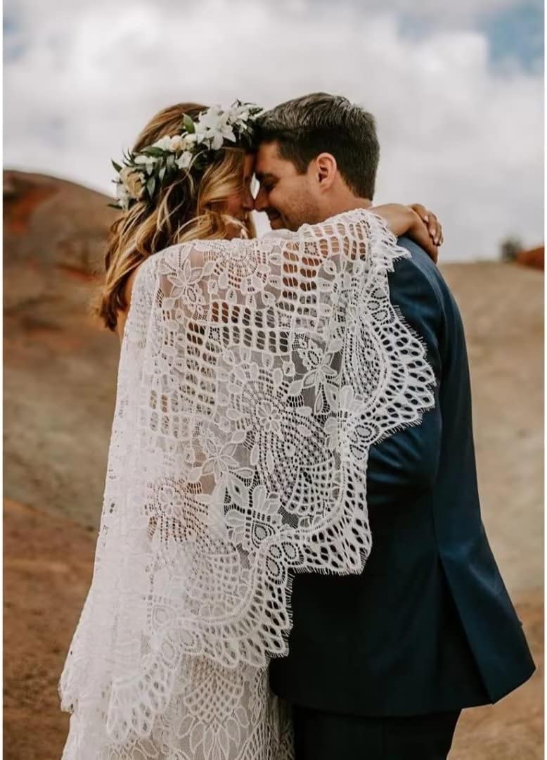 Boho Wedding Dresses for Bride Lace Mermaid Bridal Dress V Neck Cape Sleeve Beach Bohemian Vintage Wedding Gown