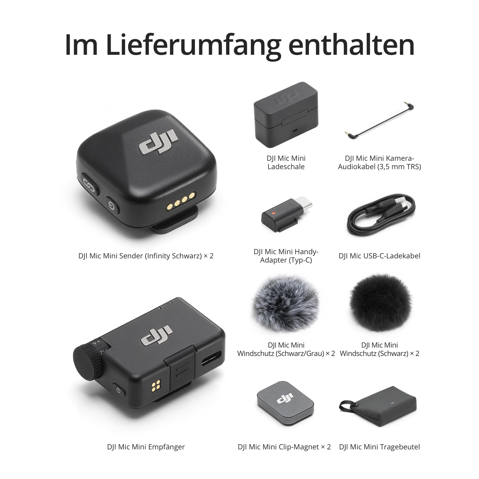 DJI Mic Mini (2 Sender, 1 Empfänger, Ladeschale), Kabelloses Lavalier Mikrofon, Bluetooth Mikrofon, OsmoAudio, 48 Std. Nutzung, Mini Mikrofon für Handy/Kamera, iPhone, Android, Vlog, YouTube