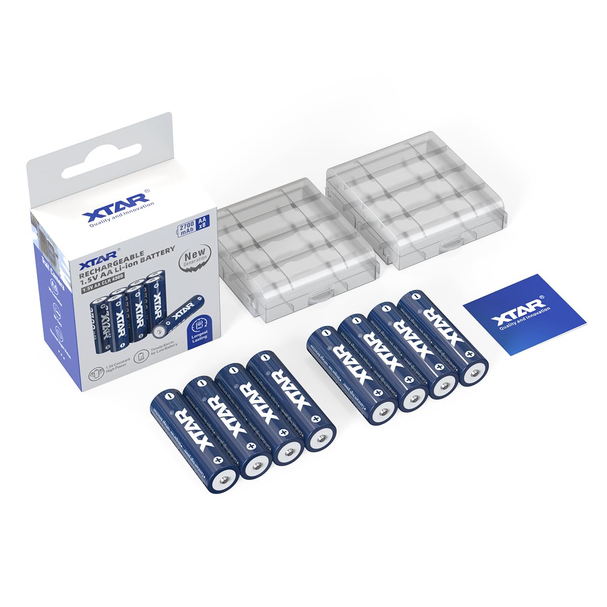 XTAR 4300 mWh, 2700 mAh, 1,5 V, pilas de litio recargables AA, máxima capacidad para cámaras salvajes, juguetes RC – 2,5 A de descarga máxima, carga rápida 2,6H, 1200 ciclos de carga, a prueba de