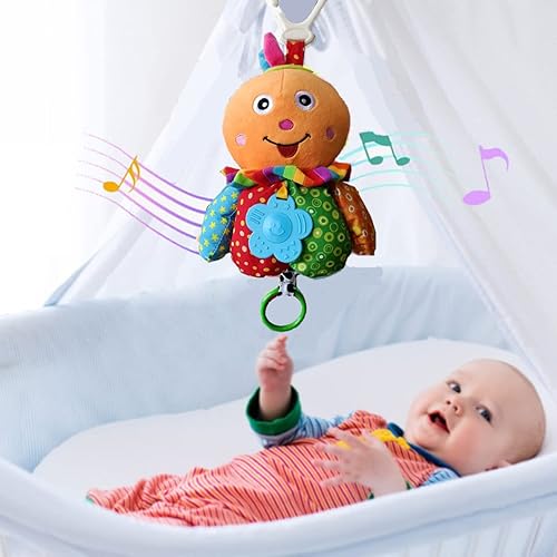 Miniatura 1 de Juguetes colgantes para asiento de coche con música y mordedor para bebés de 0 a 6 meses juguetes de peluche suave para cuna cochecito de bebé
