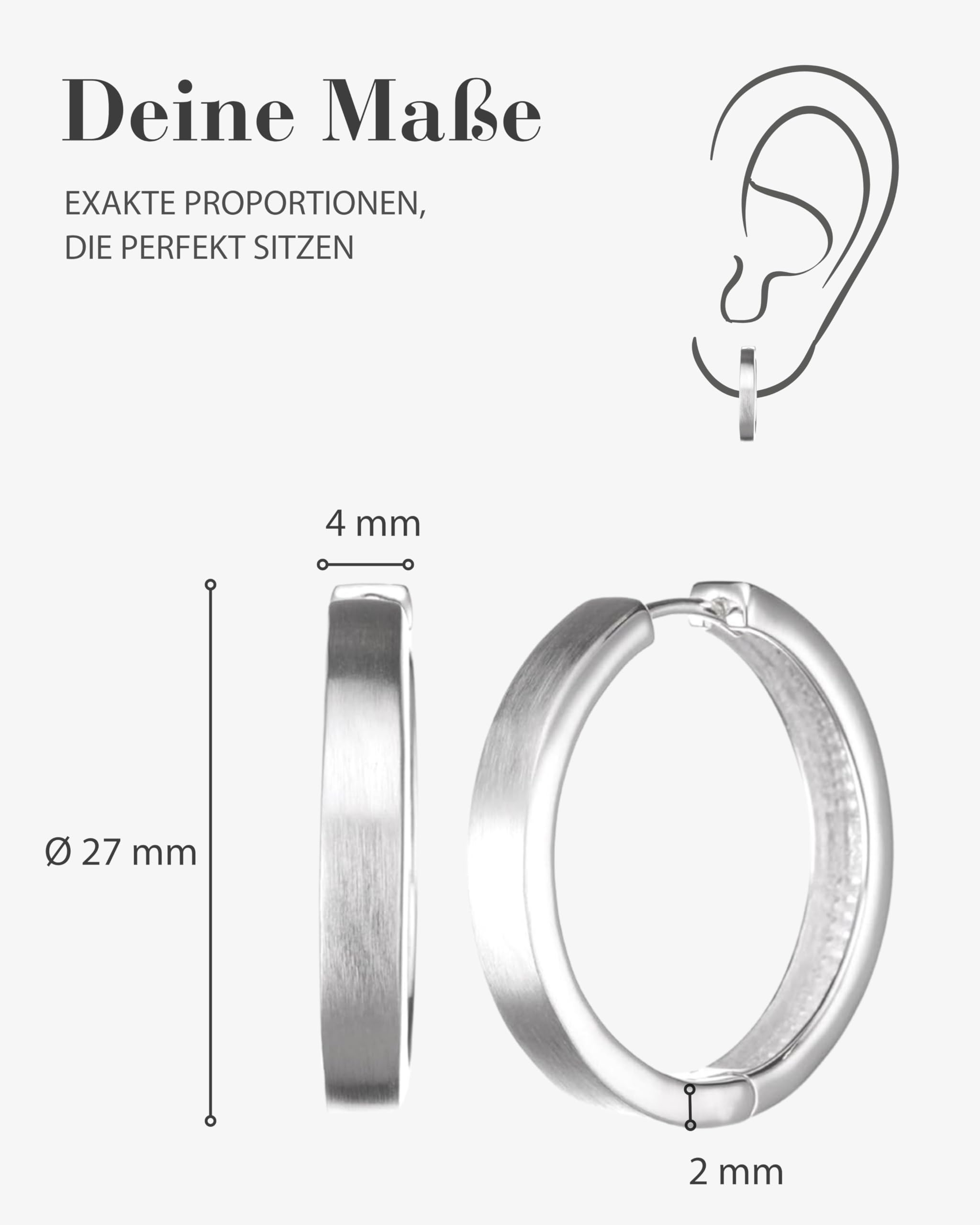 Vinani Damen Ohrringe 925 Silber - Klapp-Creolen groß mattiert glänzend - Ohrringe aus 925 Sterling Silber für Frauen - CSC