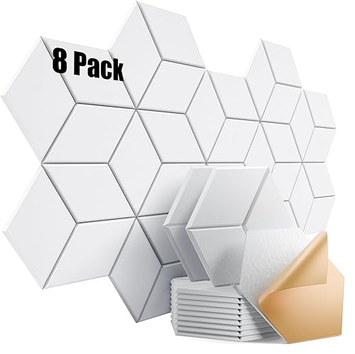 Miniatura 68 de Paquete de 12 paneles acústicos autoadhesivos de 12 x 10 x 0.4 pulgadas, paneles de espuma a prueba de sonido para paredes, diseño hexagonal