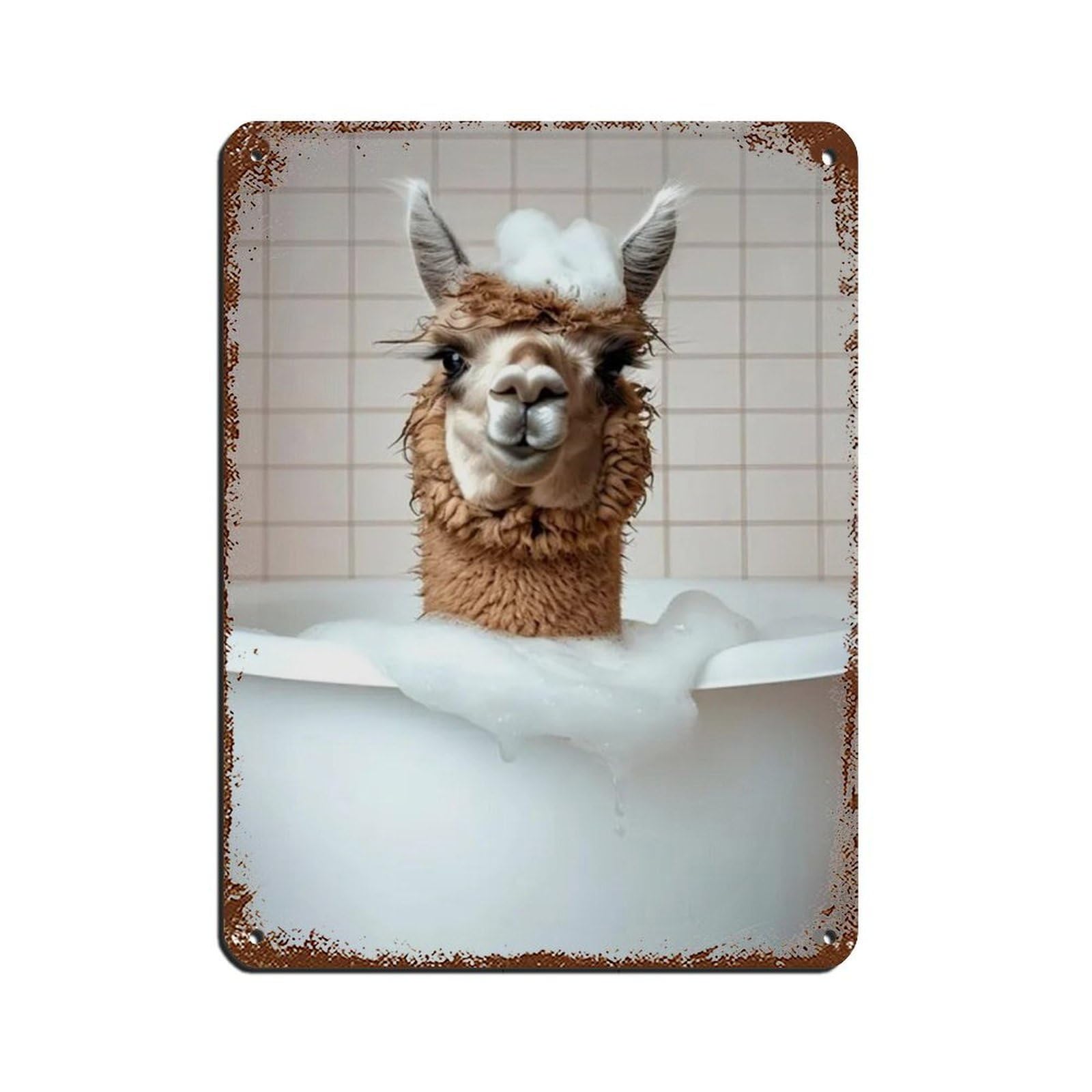 Llama in The Bathtub, Funny Bathroom Art Tin Sign Vintage Metal Pub Club Cafe Bar Home Wall Art Decoration Poster Retro 12x16inch(30x40cm)