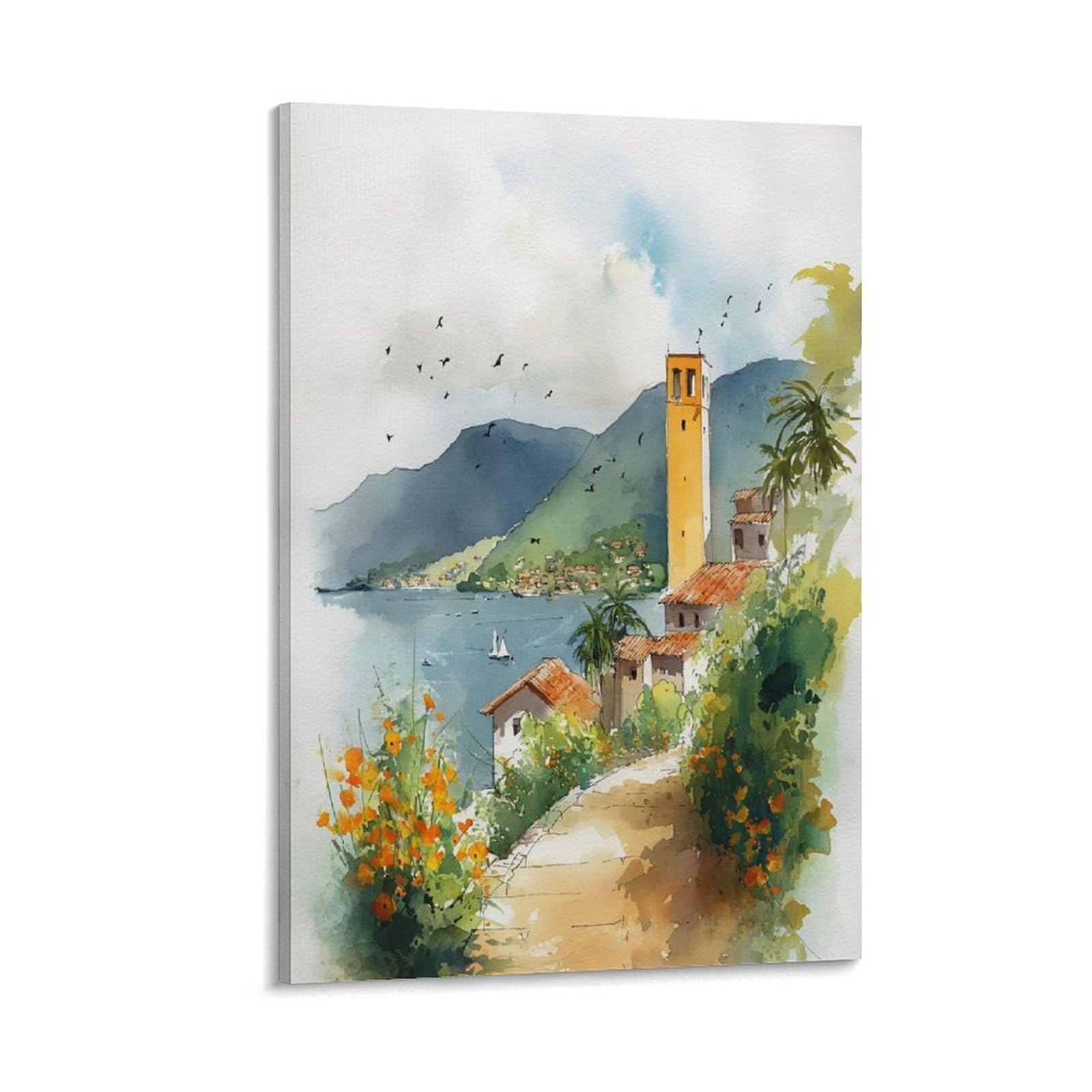 Lcynnh Frame-Style Nicaragua Watercolor Painting_ Vintage Travel Posters 24X36inch(60X90cm) Vintage Watercolor Canvas Art