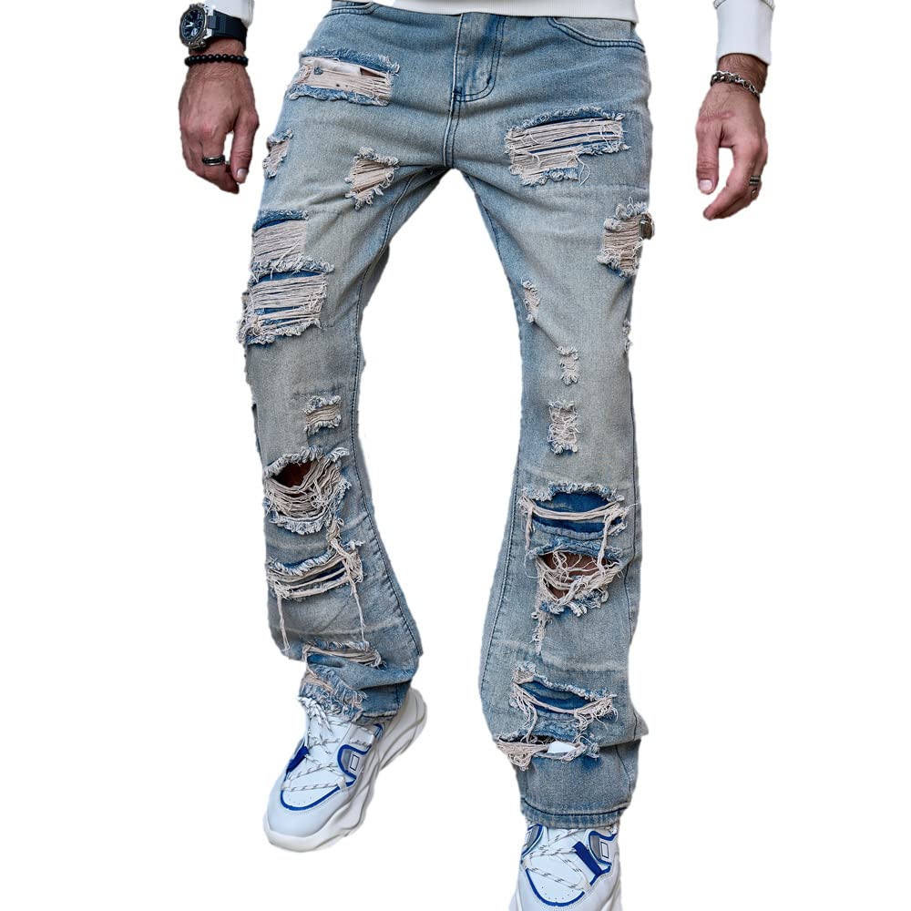 WEIBUMAOYI Pantaloni larghi da uomo Jeans da uomo vestibilità rilassata Jeans da uomo lavati Oversize gamba dritta da carpentiere Jean, Blueripped, 50