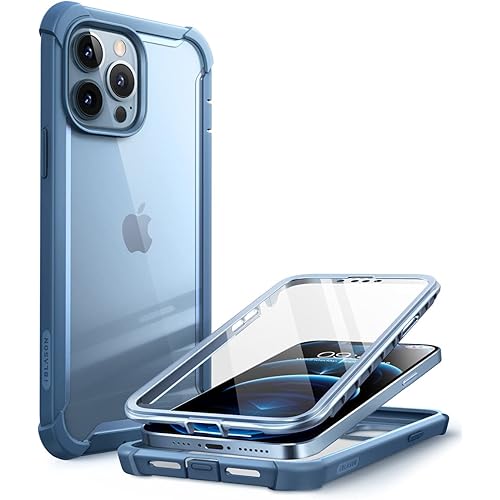 i-Blason Ares Case for iPhone 13 Pro Max 6.7 inch (2021 Release), Dual Layer Rugged Clear Bumper Case with Built-in Screen Protector (Azure)