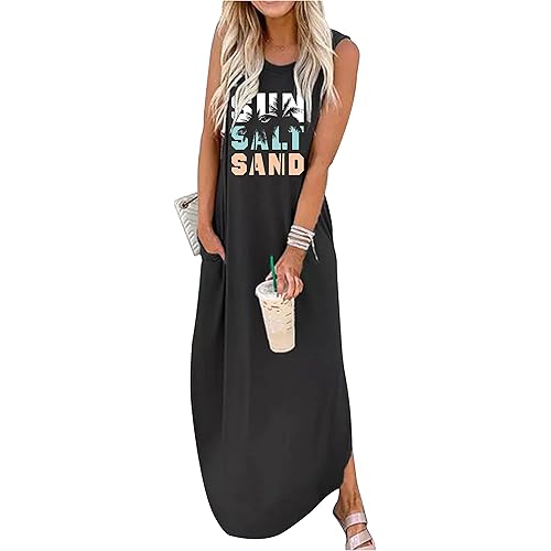 CHUNTIANRAN Women's Summer Maxi Dress Casual Loose Sundress Long Dress Sleeveless Vacation Beach Dresses with Pockets