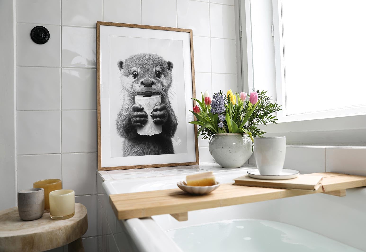 Lustiges Otter Poster 20x30cm - Witzige Badezimmer Deko Mit Klopapier Motiv