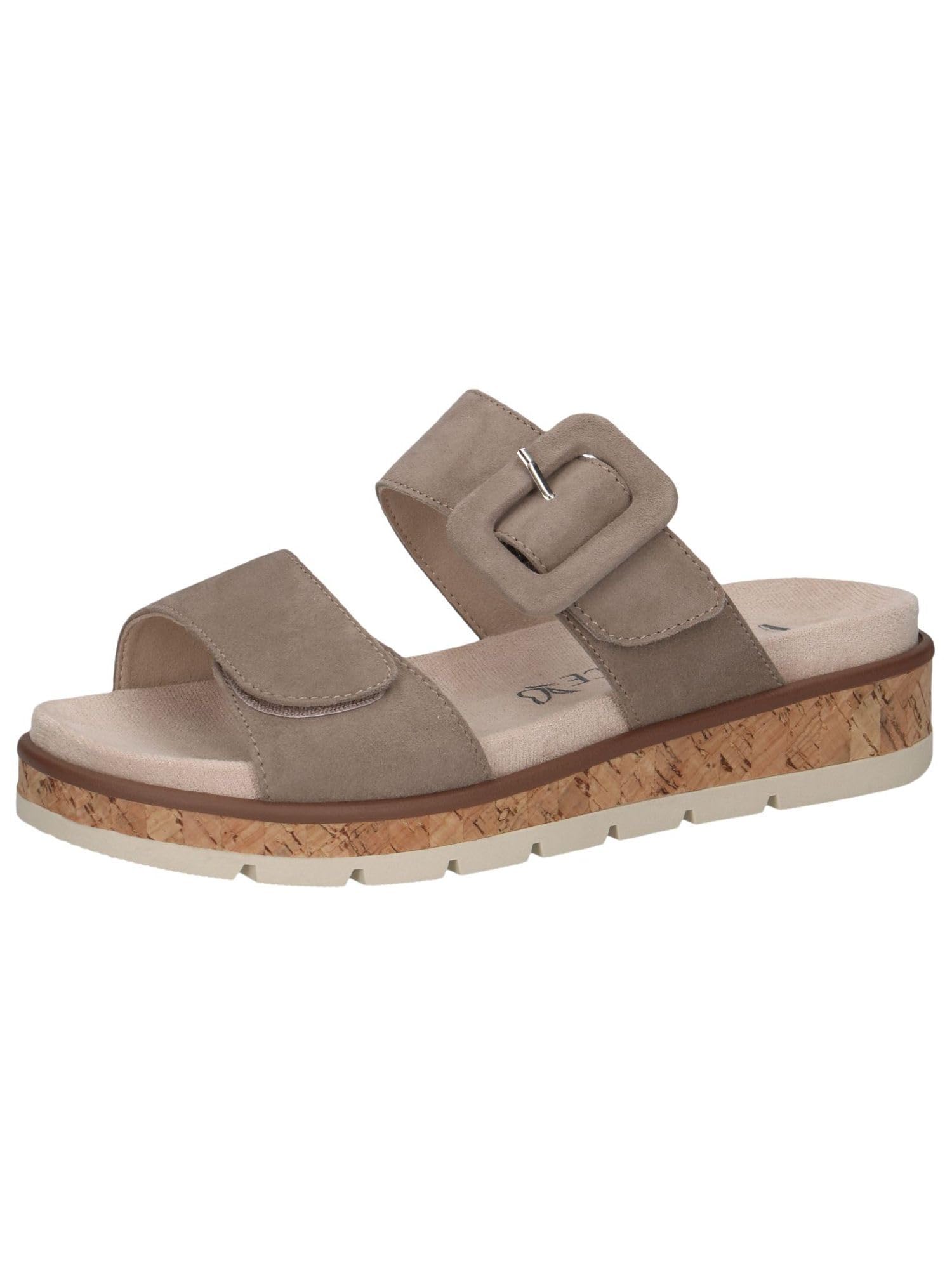 CAPRICE Women's leather mules with buckle, Brown (Taupe Suede), 4 UK