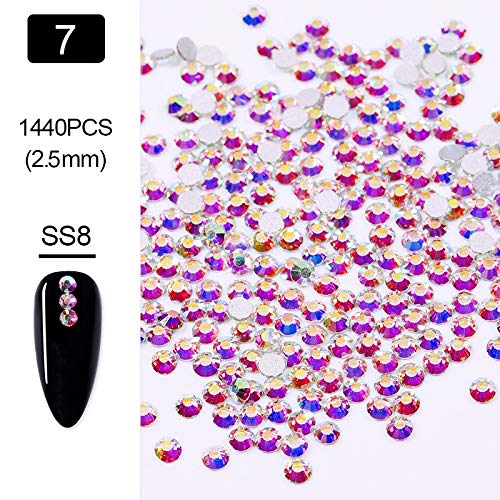 RSL Nail Art 1440pcs Nail Art Rhinestones Rose Gold Red AB Colors Flat Back Nail Beads Mixed Size DIY 3D Nail Art Decoration (Color : 7)
