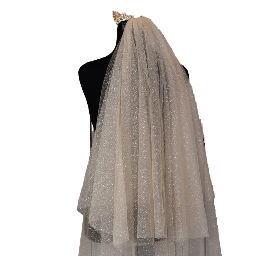 Cochon Ivory V90 Champagne Color Wedding Veil Shiny Veil Short Wedding Veils Bridal Accessories Wedding Sparkle Veil Luxury Wedding Wedding (Color : Size : 200Cm)