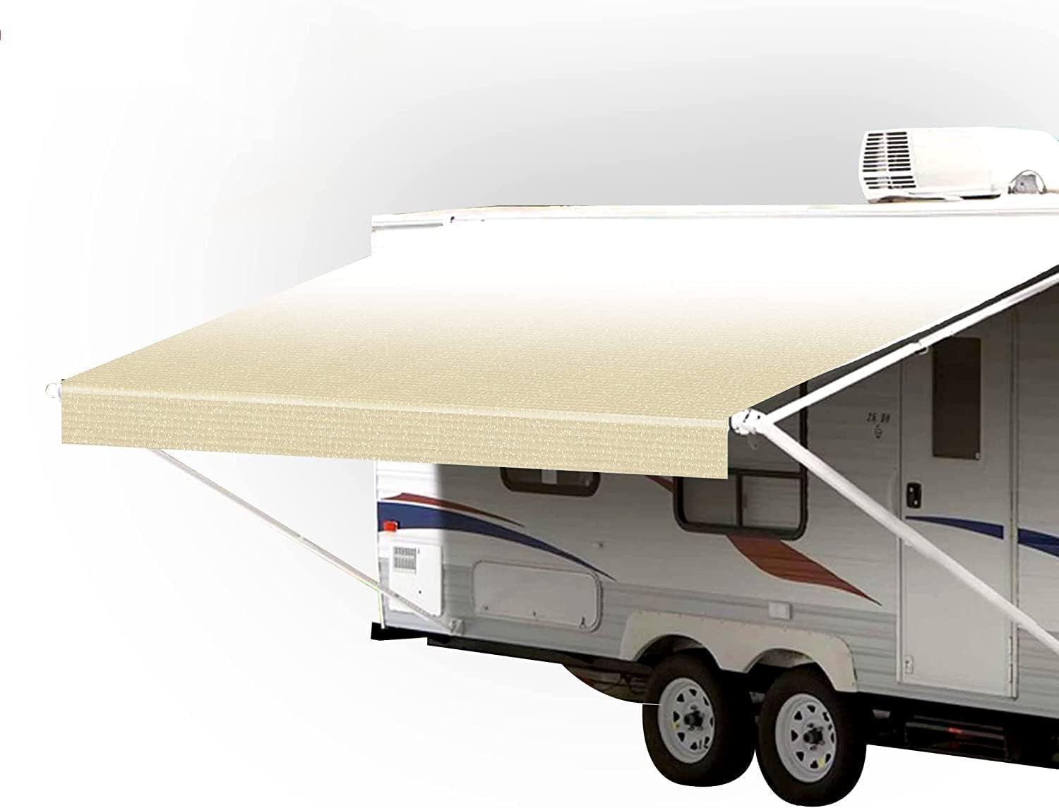 RV Awning Fabric Replacement - Premium Grade 18 Ounce 3 Layer Weatherproof Vinyl - Universal Outdoor Canopy for Camper, Trailer, and Motorhome Awnings - Beige Tan Camel Fade 17 Feet (16' 1")