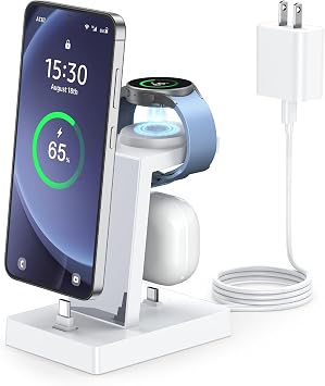30W USB C Charging Station for Samsung, 3 in 1 Wireless Charger for Samsung Galaxy S26/S25/A57/A37/Z Flip/Fold, Watch Charger for Galaxy Watch 8/7/6/5/4/3,Android Charging Station for USB C Phone Buds