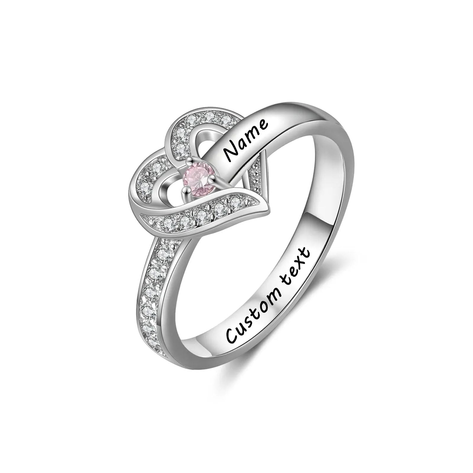10K/14K/18K Gold Natürlicher Diamant Herz Namensringe mit Geburtssteinen Personalisierte Mutter Geburtsstein Ring Individuell Gravur 1-5 Namen Weihnachtsgeschenk für Ihre Frau