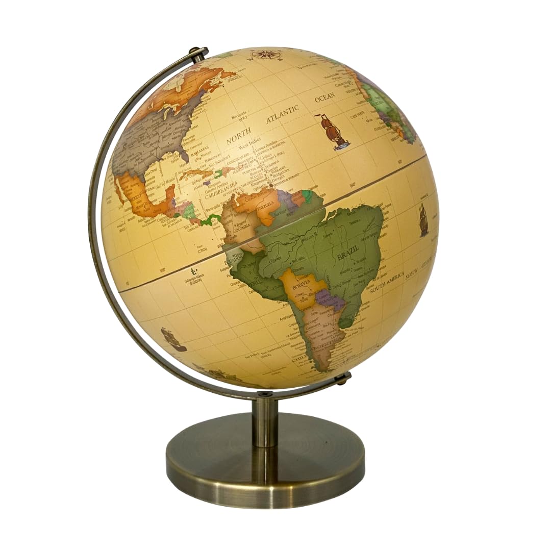 Gleneagles Travel Globe Antique 20cm - Includes 50 Travel Memory Marker Gems Globe World Map Geo Planet Desk Decor Home Office Gadgets For Men