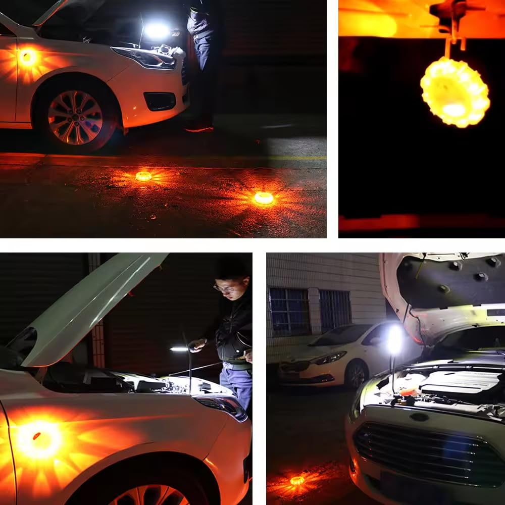 Lumière d'urgence pour voiture et moto avec piles incluses – 9 fonctions de lumière – Aimant intégré, conformité aux normes de sécurité routière – Visibilité jusqu'à 1 km de distance (1)