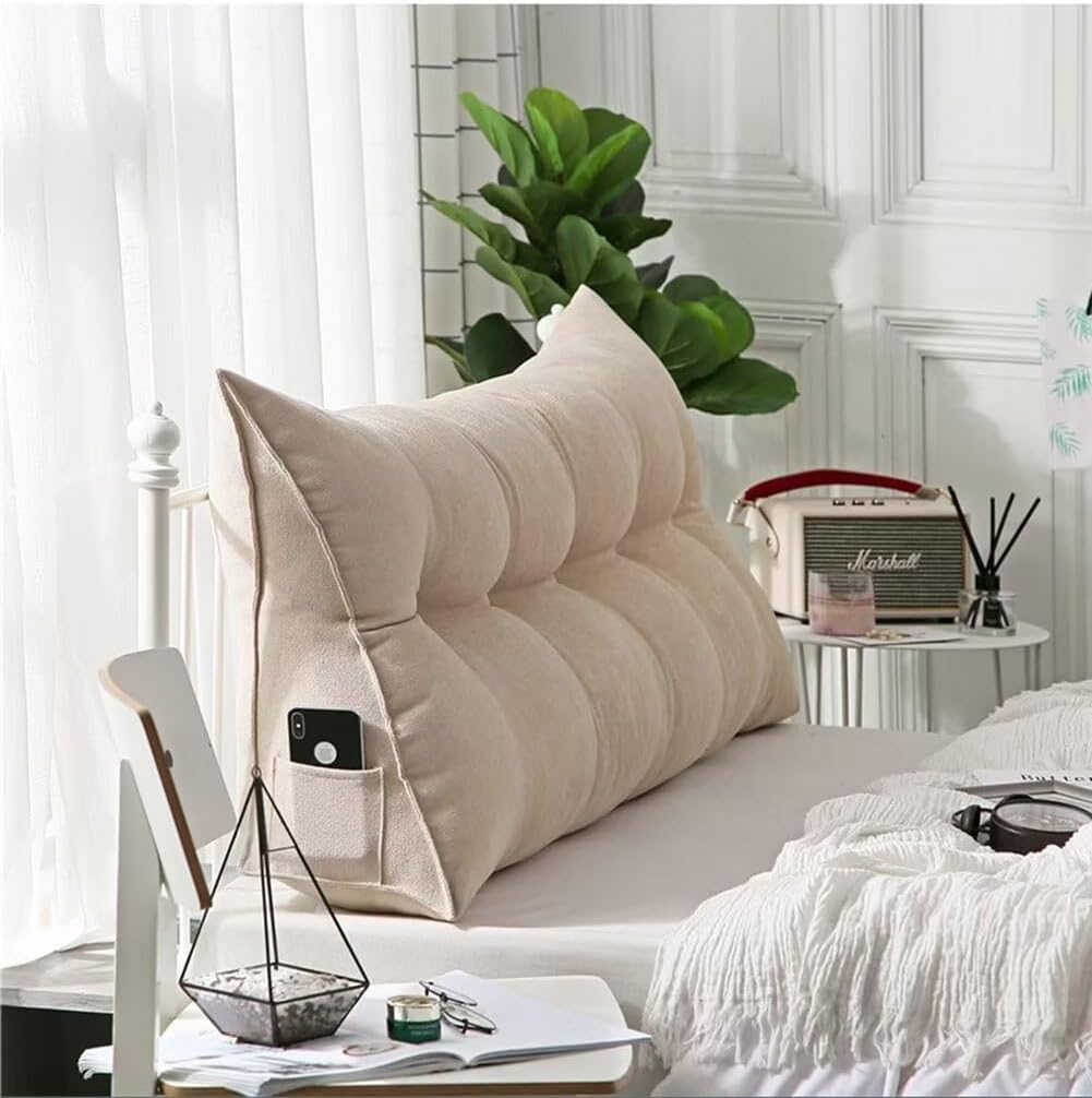 Hidrrdc単色 ウェッジ枕 ヘッドボードクッション 背もたれ ヘッドボード 腰枕 腰部 クッション バックレスト ベッドサイド 三角枕 ウェッジ  クッション ロングクッション 単色 クッション 寮の客室用 ローテーブル ポケット付き ブルーD 背当てクッション 背もたれ ... 腰枕 三角クッション ウェッジ枕 読書用まくら 自宅用 在宅勤務 ソファ上 洗える