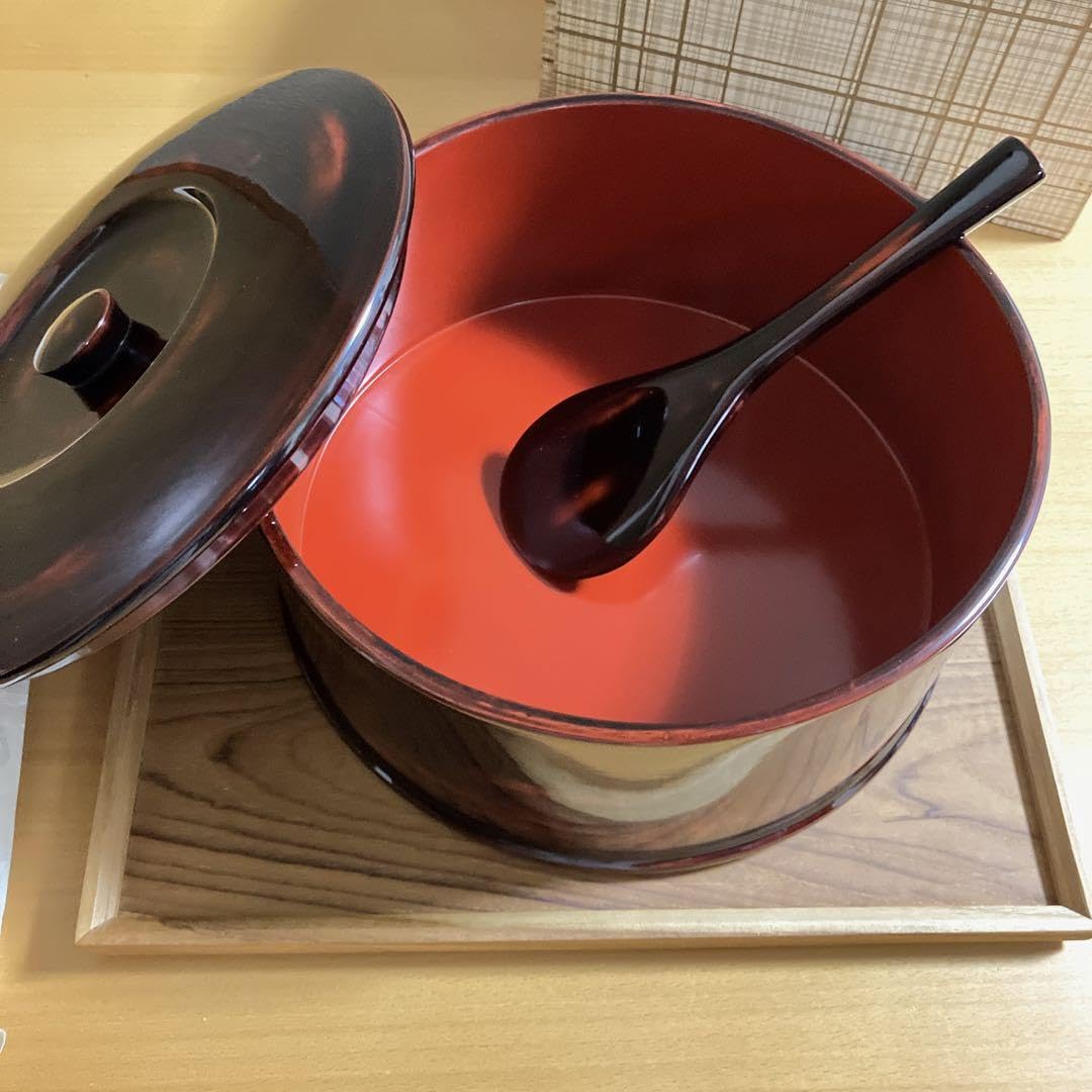Amazon.co.jp: 輪島塗 霞根来茜内朱 飯櫃 お櫃 おひつ しゃもじ付 天然 
