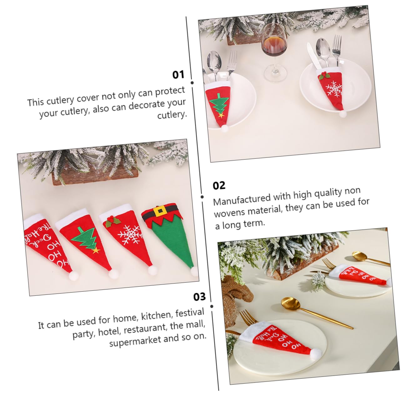 NAMOARLY Xmas Silverware Set Cutlery Holder Christmas Cutlery Covers Party Decorative Tableware