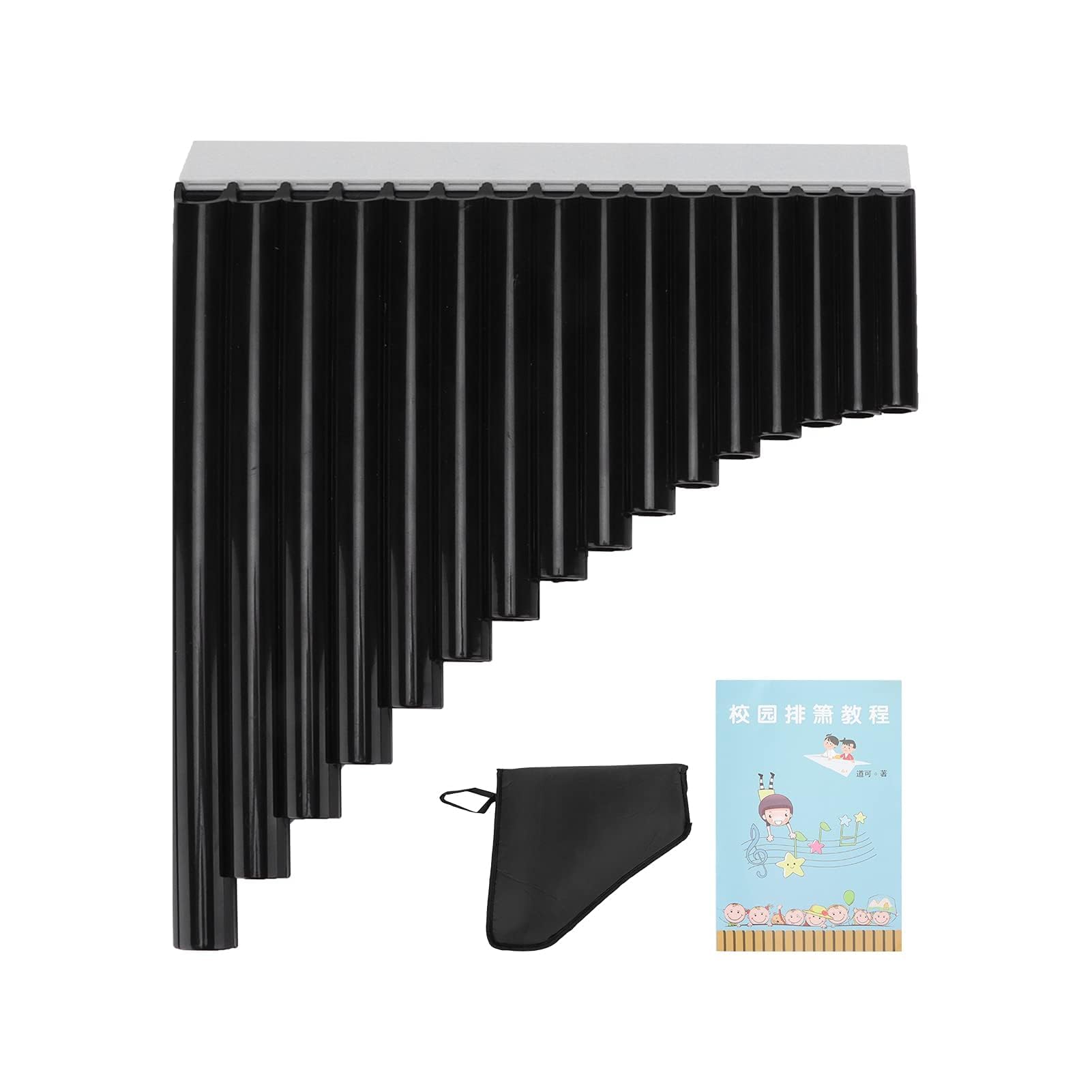 Plastic Pan Flute with Cardboard Carrying Bag, C Key Pan Pipes Easy Learn 18 Pipes Panpipes Chinese Traditional Musical Instruments for Adult Beginner Developing a Sense of Music (Black)