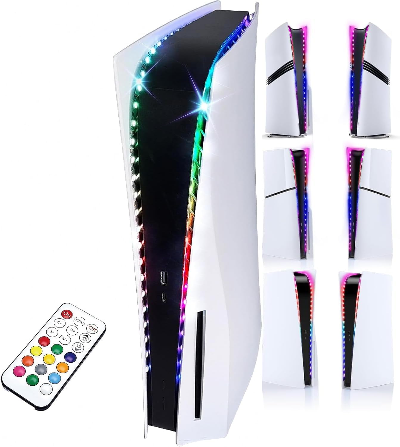 RGB LED Light for PS5,Colorful Light Strip for Playstation5 Console with 7 Colors 358 Effects,PS 5 DIY Flexible Strip Light Kit Decoration Accessory with IR Remote, 2 Installation Methods