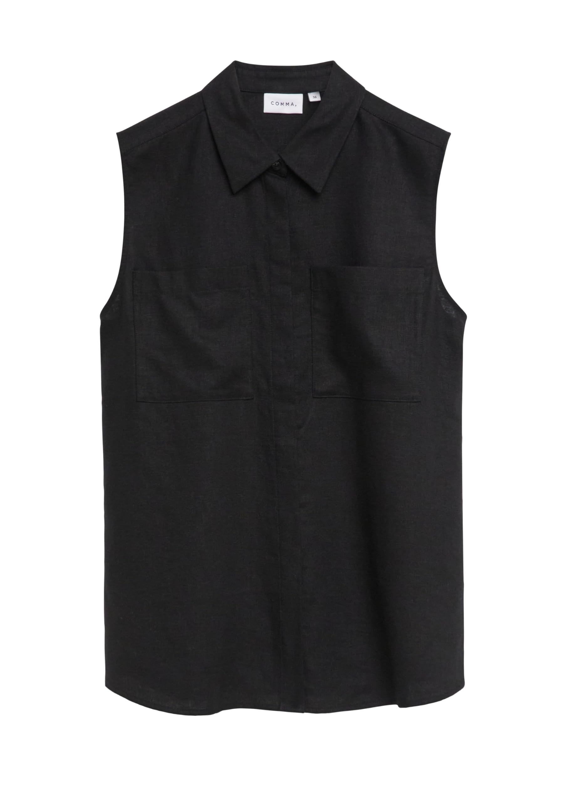 Comma Damen Bluse aus Leinenmix – Relaxed Fit, verlängert, ärmellos, Brusttaschen