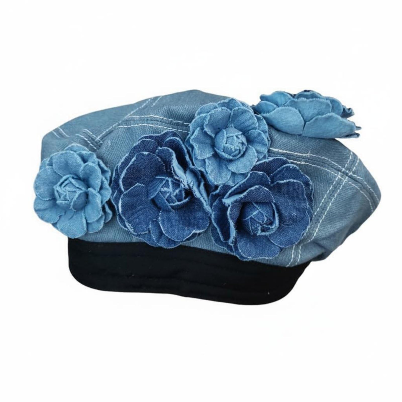 Korean Design Denim Painter Hat Adjustable Fit Beret Floral for Women, Light Blue | Hats Womens Accessories Clothing, Shoes-image-14